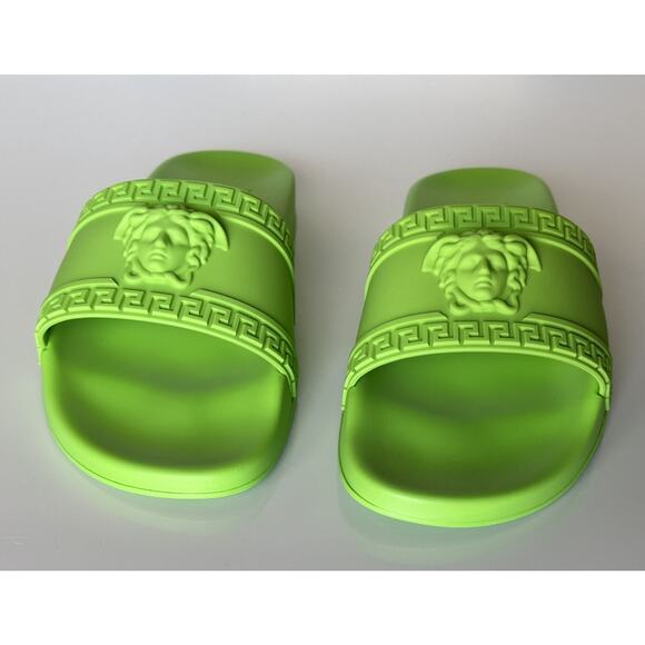 NIB Versace Medusa Head Slides Sandals Neon Green 9 US (42 Euro) DSU5883 Italy main image 9